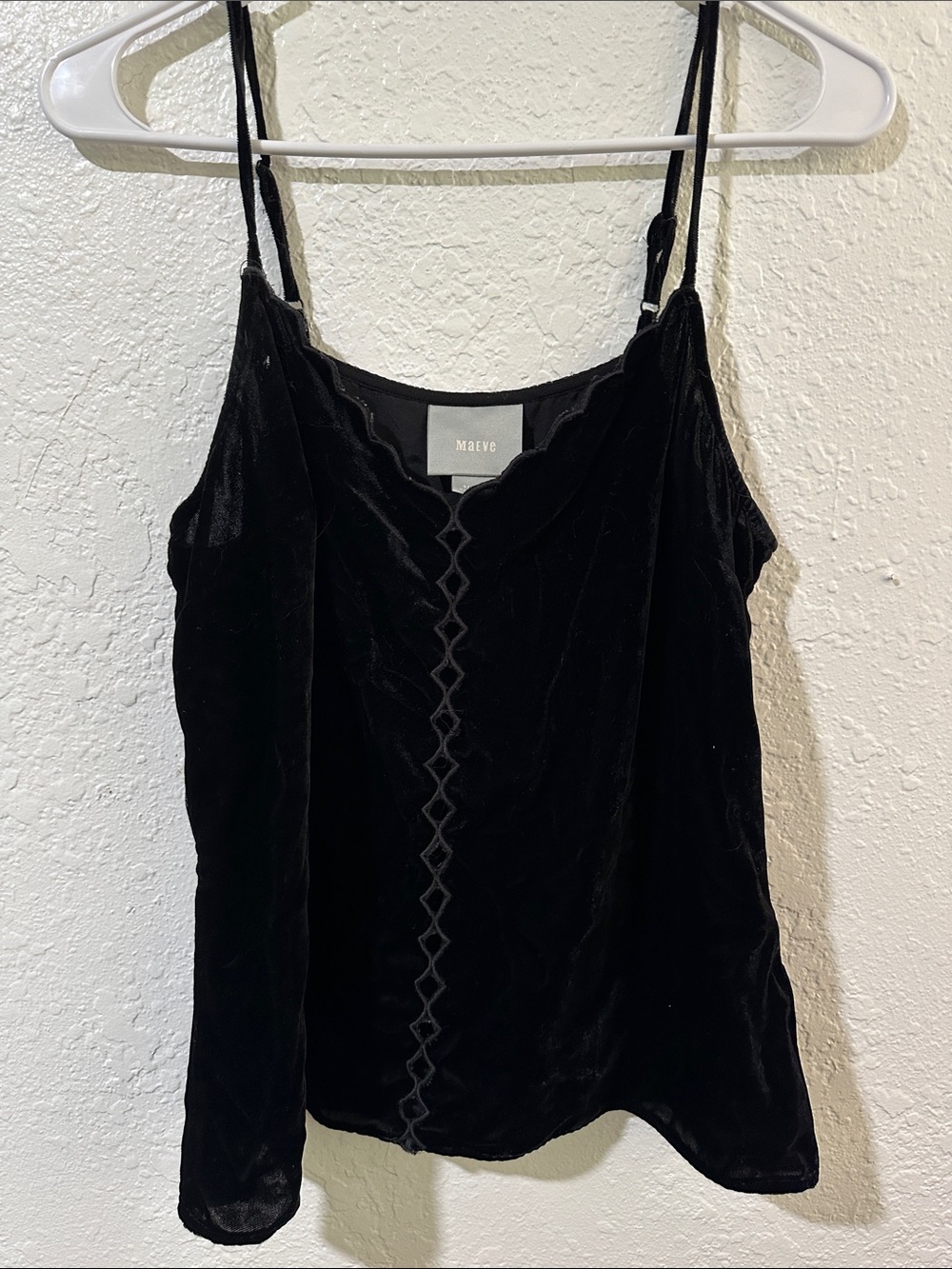 Maeve Black Velvet Scalloped-Edge Camisole with Center Stitch Detail
